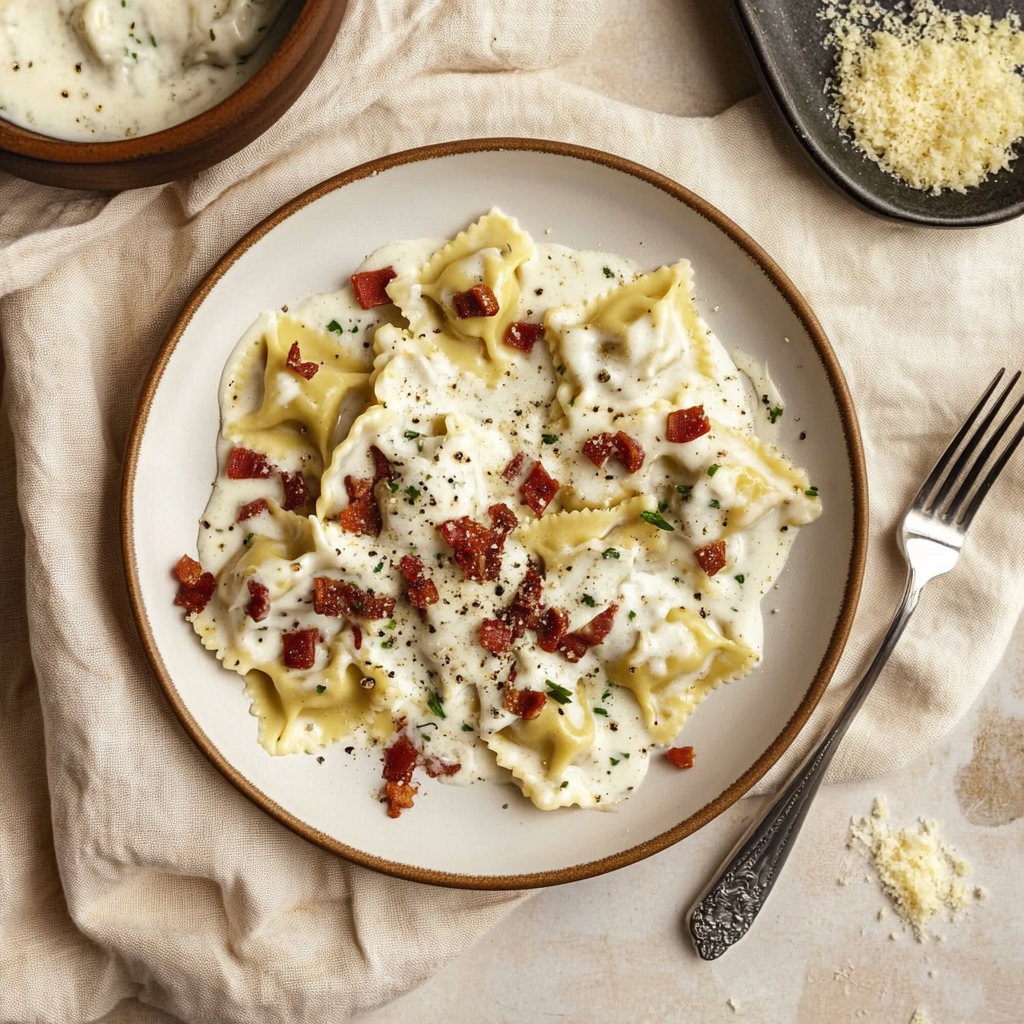 Olive Garden-Inspired Ravioli Carbonara