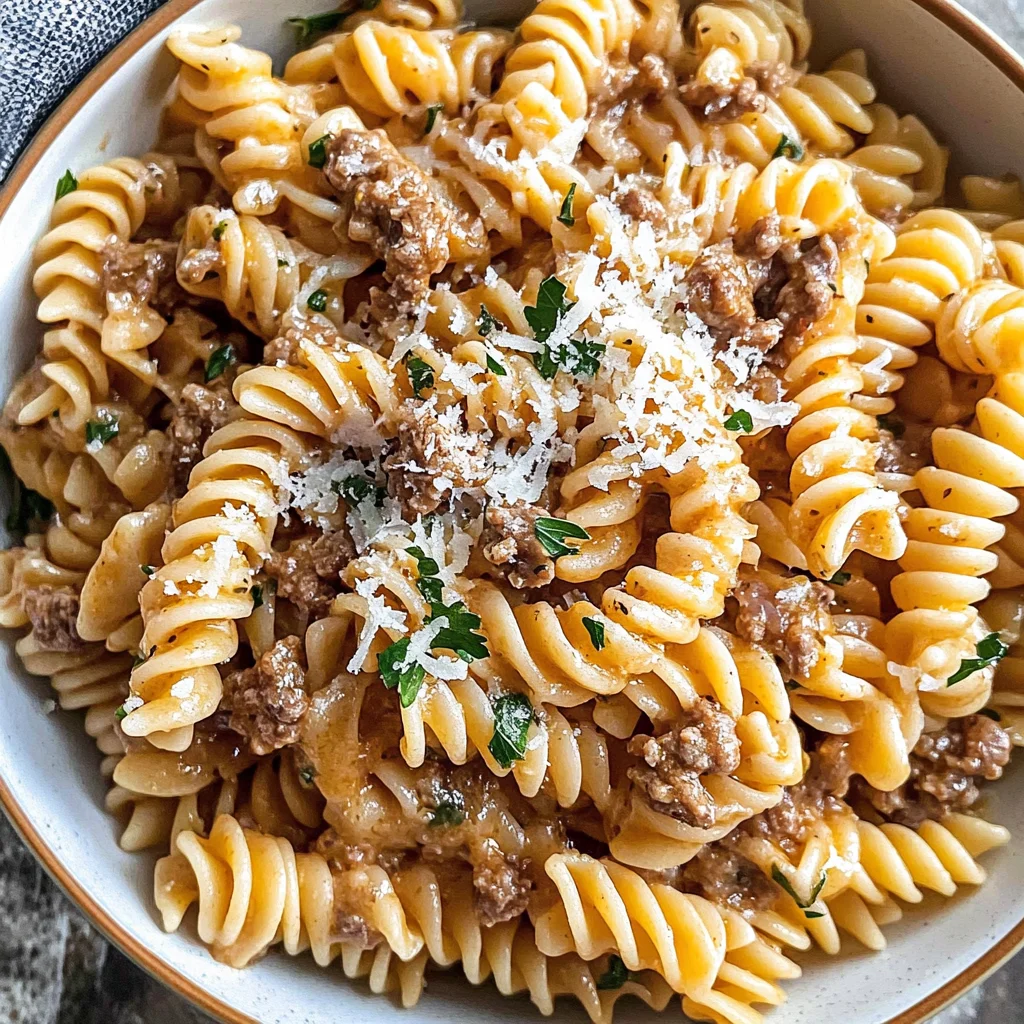 Beef and Rotini in Garlic Parmesan Sauce