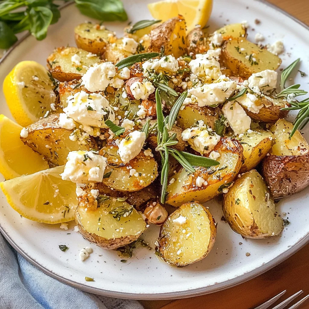 Quick smashed Greek potatoes with feta and rosemary