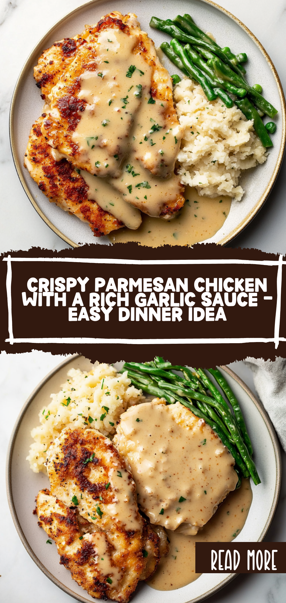 Crispy Parmesan Chicken with a Rich Garlic Sauce - Easy Dinner Idea
